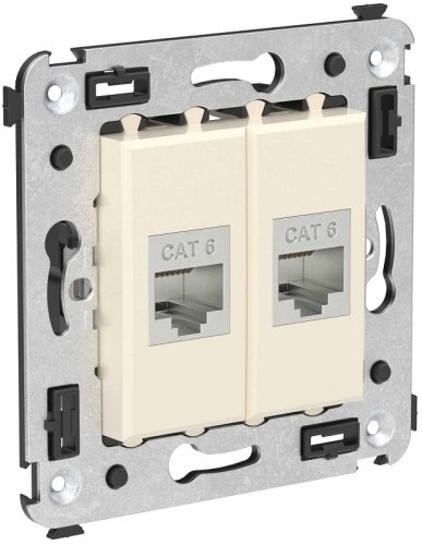 Розетка компьютерная экранированная без рамки DKC Avanti 2-м. RJ45+RJ45 6е ванильная дымка картинка